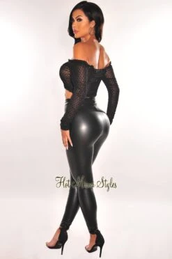 Black Polka Dot Off Shoulder Long Sleeve Lace Up Ruched Crop Top 7 Black Polka Dot Off Shoulder Long Sleeve Lace Up Ruched Crop Top -Miamis Style Shop black polka dot off shoulder long sleeve lace up ruched crop top hot miami styles 331718