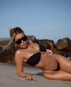 Black Ribbed Gold Chain Padded Thong Bikini -Miamis Style Shop black ribbed gold chain padded thong bikini hot miami styles 470432