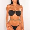 Black Ribbed Gold Chain Padded Thong Bikini
