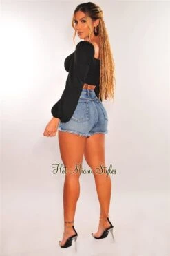 Black Ribbed Knit Padded Ruched Long Sleeve Crop Top 7 Black Ribbed Knit Padded Ruched Long Sleeve Crop Top -Miamis Style Shop black ribbed knit padded ruched long sleeve crop top hot miami styles 531297