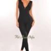 Black Ribbed Knit Sleeveless Zipper Jumpsuit