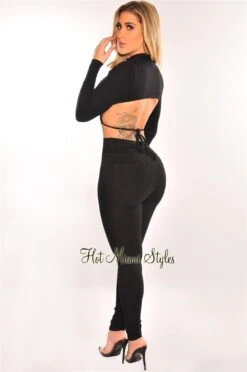 Black Ribbed Long Sleeve Drawstring Cut Out Back Crop Top 6 Black Ribbed Long Sleeve Drawstring Cut Out Back Crop Top -Miamis Style Shop black ribbed long sleeve drawstring cut out back crop top hot miami styles 307770