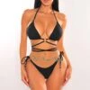 Black Ribbed Padded O-Ring Wrap Around Bikini