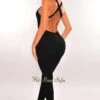 Black Ribbed Sleeveless Criss Cross Back Jumpsuit