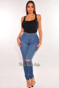 Black Round Neck Sleeveless Bodysuit -Miamis Style Shop black round neck sleeveless bodysuit hot miami styles 183496