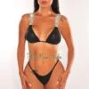 Black Sequins Jeweled Padded Scrunch Butt Bikini + Headband