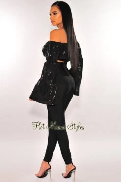 Black Sequins Off Shoulder Bell Sleeves Crop Top 7 Black Sequins Off Shoulder Bell Sleeves Crop Top -Miamis Style Shop black sequins off shoulder bell sleeves crop top hot miami styles 931021