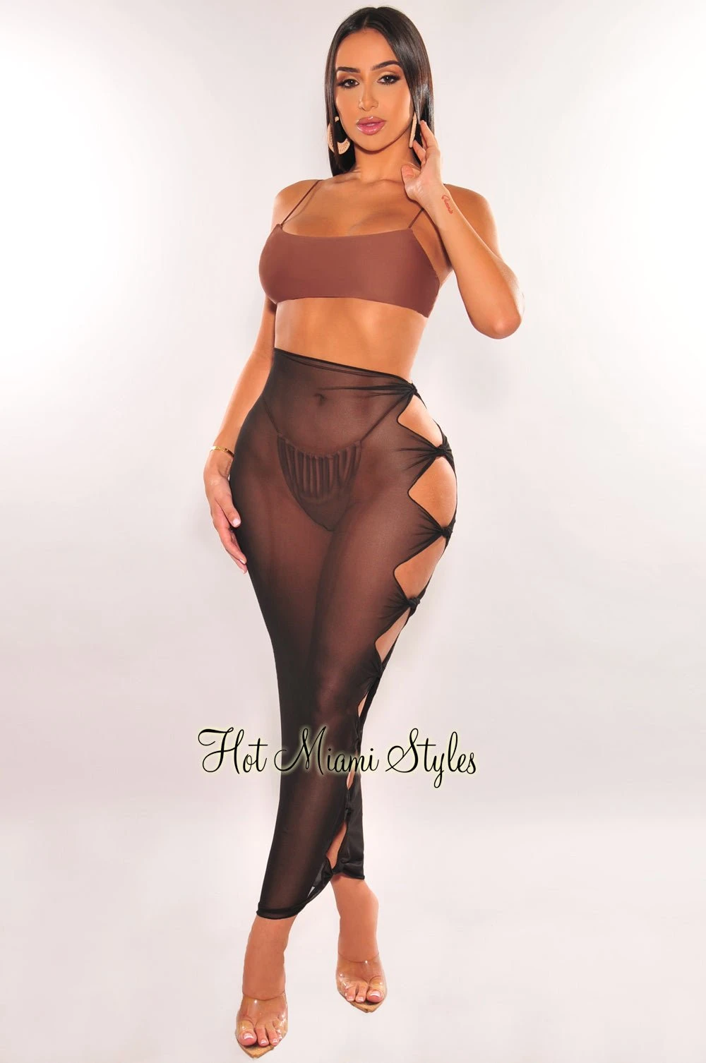 Black Sheer Mesh Knotted Skirt Cover Up 1 Black Sheer Mesh Knotted Skirt Cover Up