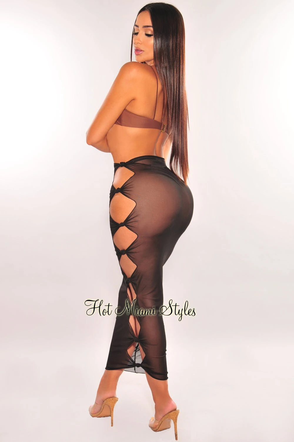 Black Sheer Mesh Knotted Skirt Cover Up 2 Black Sheer Mesh Knotted Skirt Cover Up - Image 2