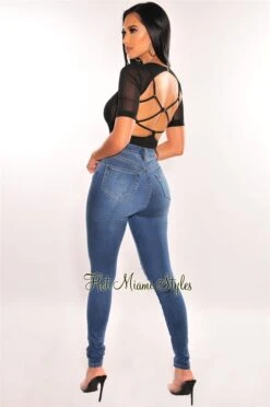 Black Sheer Mesh Padded Strappy Back High Cut Bodysuit -Miamis Style Shop black sheer mesh padded strappy back high cut bodysuit hot miami styles 604671