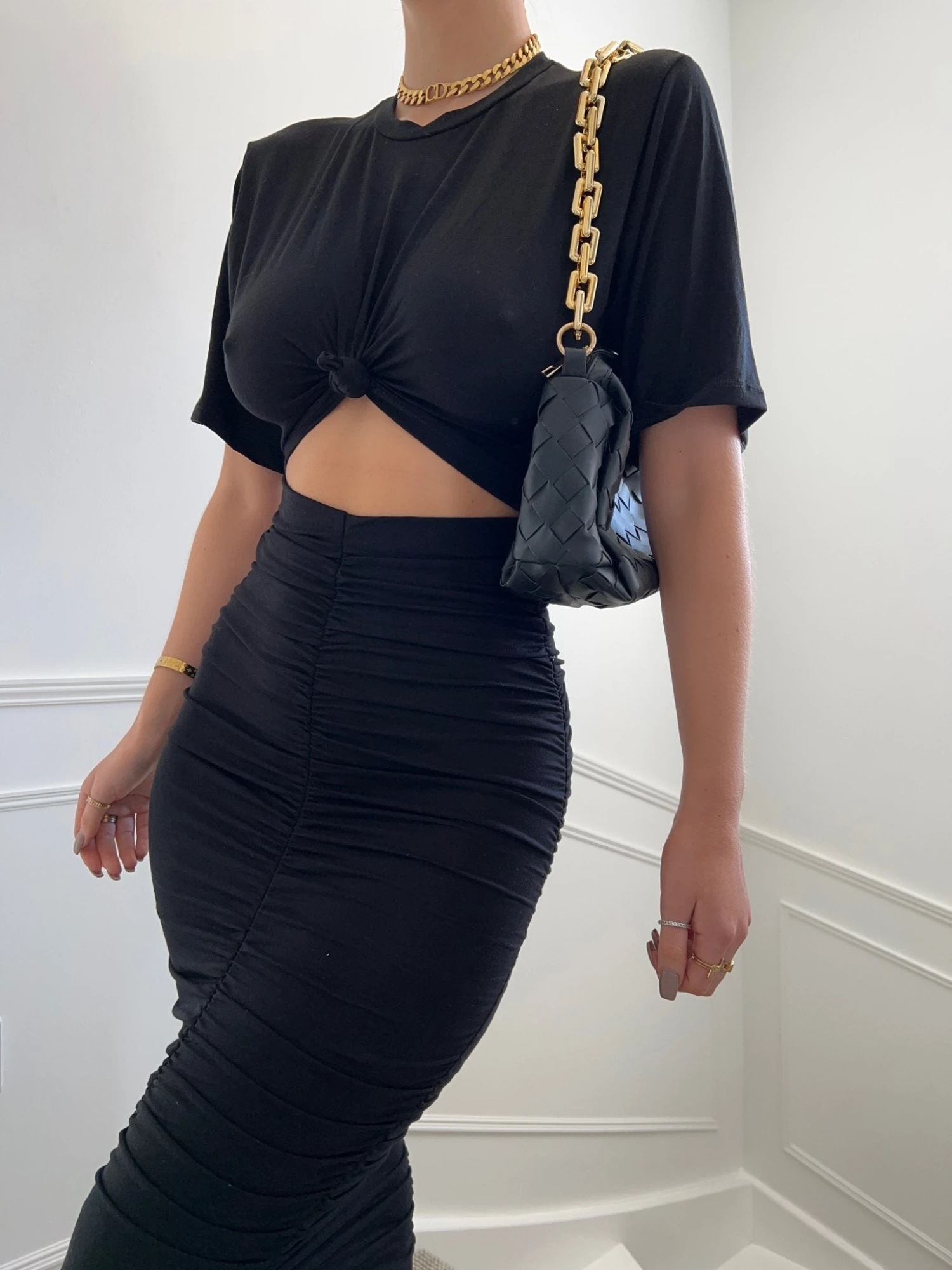 Black Short Sleeve Cut Out Ruched Maxi Dress 3 Black Short Sleeve Cut Out Ruched Maxi Dress - Image 3