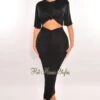 Black Short Sleeve Cut Out Ruched Maxi Dress