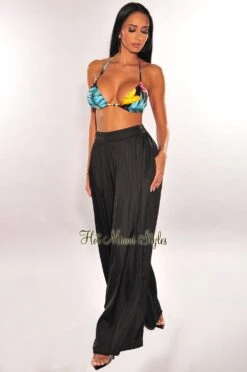Black Silky High Waist Pleated Palazzo Pants