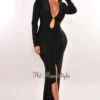 Black Silky Plunge V Neck Ruffle Sleeve Maxi Dress