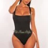 Black Silky Sleeveless Square Neck Bodysuit
