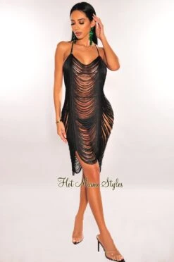 Black Spaghetti Strap Racerback Fringe Ladder Cut Dress 7 Black Spaghetti Strap Racerback Fringe Ladder Cut Dress -Miamis Style Shop black spaghetti strap racerback fringe ladder cut dress hot miami styles 113591