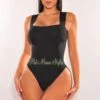 Black Square Neck Straps Bandage Bodysuit