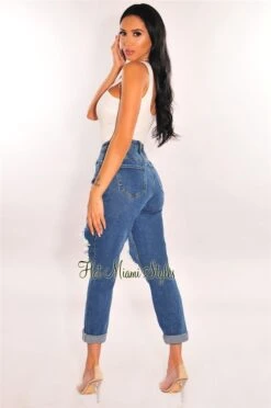 Blue Denim Ripped Mom Jeans -Miamis Style Shop blue denim ripped mom jeans hot miami styles 498066