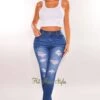 Blue Denim Wash High Waisted Ripped Skinny Jeans