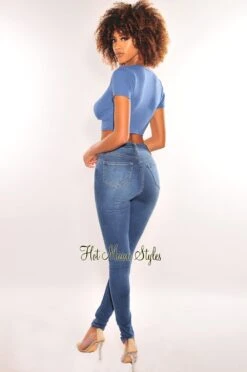 Blue Gold Chain Ribbed Lace Up Cut Out Crop Top -Miamis Style Shop blue gold chain ribbed lace up cut out crop top hot miami styles 676035