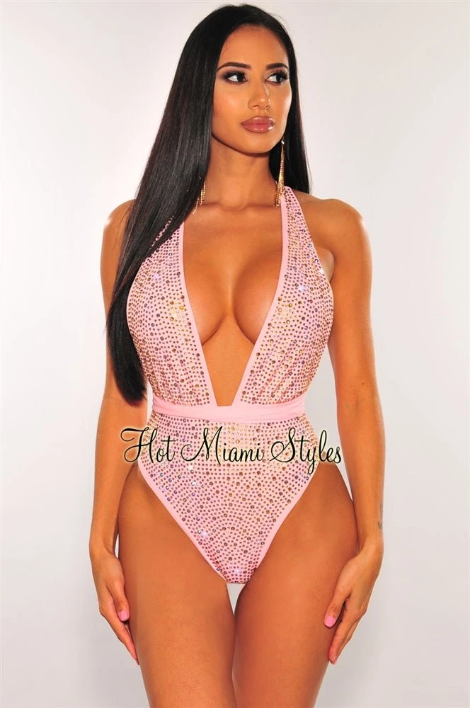 Blush Iridescent Rhinestones Halter Multi Wear Swimsuit 4 Blush Iridescent Rhinestones Halter Multi Wear Swimsuit - Image 4