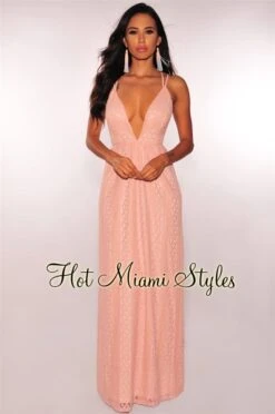 Blush Lace Nude Illusion CrissCross Maxi Dress