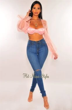 Blush Polka Dot Mesh Underwire Long Sleeves Bustier Crop Top 6 Blush Polka Dot Mesh Underwire Long Sleeves Bustier Crop Top -Miamis Style Shop blush polka dot mesh underwire long sleeves bustier crop top hot miami styles 313577