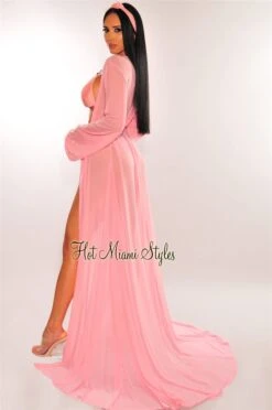 Blush Sheer Mesh Belted Cover Up -Miamis Style Shop blush sheer mesh belted cover up hot miami styles 659031