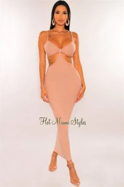 Blush Spaghetti Straps Cut Out Maxi Dress