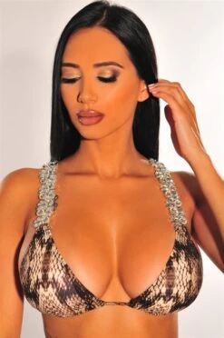 Brown Snake Print Jeweled Tie Up Padded Scrunch Butt Bikini 6 Brown Snake Print Jeweled Tie Up Padded Scrunch Butt Bikini -Miamis Style Shop brown snake print jeweled tie up padded scrunch butt bikini hot miami styles 502444