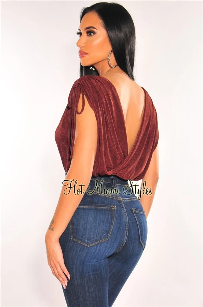 Burnt Toffee V Neck Draped Ruched Sleeveless Crop Top 2 Burnt Toffee V Neck Draped Ruched Sleeveless Crop Top - Image 2