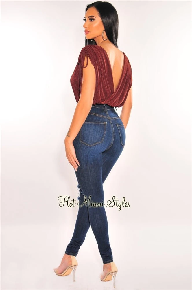 Burnt Toffee V Neck Draped Ruched Sleeveless Crop Top 4 Burnt Toffee V Neck Draped Ruched Sleeveless Crop Top - Image 4