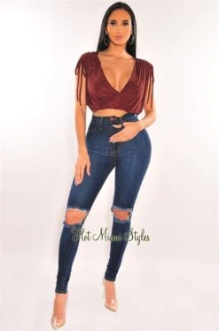 Burnt Toffee V Neck Draped Ruched Sleeveless Crop Top 6 Burnt Toffee V Neck Draped Ruched Sleeveless Crop Top -Miamis Style Shop burnt toffee v neck draped ruched sleeveless crop top hot miami styles 921871