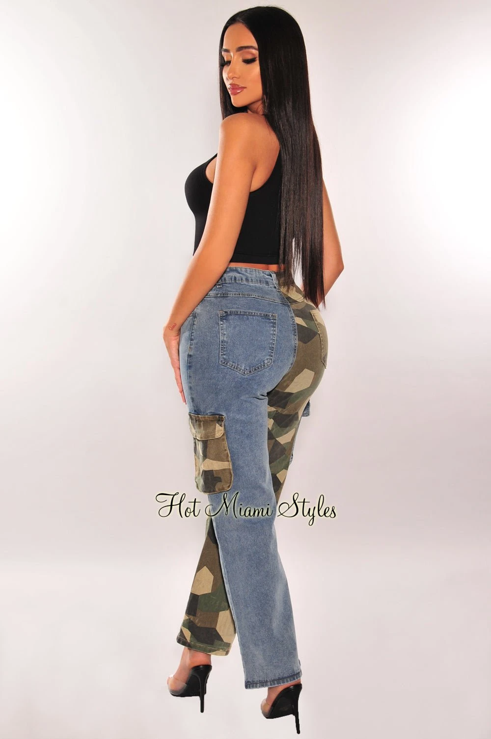 Camo Denim Two Tone Cargo Pocket Wide Leg Jeans 3 Camo Denim Two Tone Cargo Pocket Wide Leg Jeans - Image 3