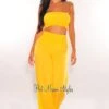 Canary Yellow Smocked Bandeau Palazzo Pants Two Piece Set