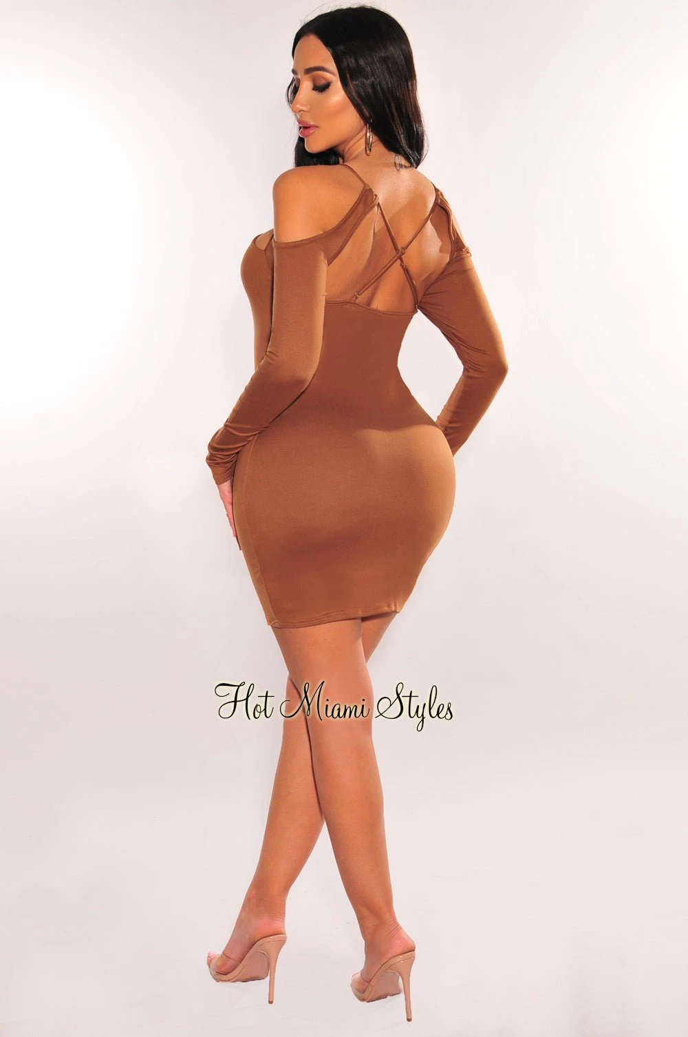 Caramel Cut Out CrissCross Long Sleeve Mini Dress 4 Caramel Cut Out CrissCross Long Sleeve Mini Dress - Image 4