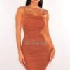 Caramel Mesh Elastic Straps Ruched Dress