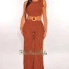 Caramel Sleeveless Cut Out Belted Palazzo Jumpsuit
