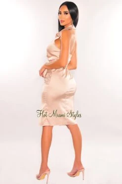 Champagne Silky Collared Open Back Belted Ruched Dress 7 Champagne Silky Collared Open Back Belted Ruched Dress -Miamis Style Shop champagne silky collared open back belted ruched dress hot miami styles 283211