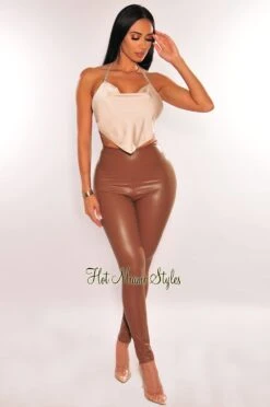 Champagne Silky Rhinestone Halter Draped Tie Up Crop Top -Miamis Style Shop champagne silky rhinestone halter draped tie up crop top hot miami styles 872552