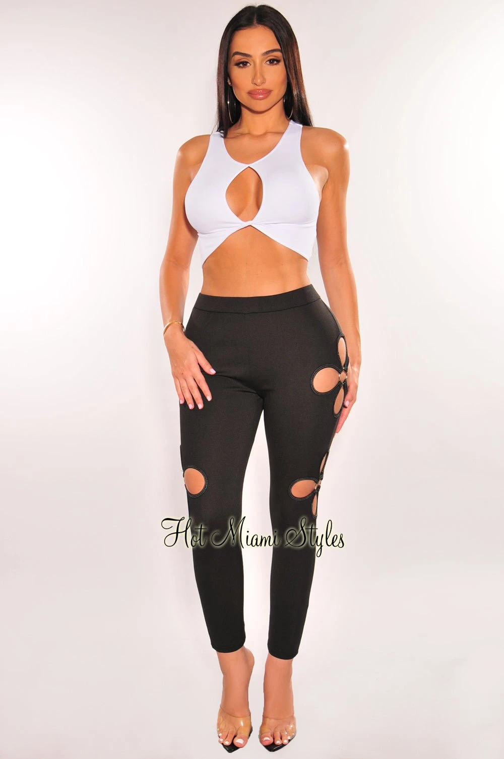 Charcoal Ribbed Flower O-Ring Cut Out Leggings 2 Charcoal Ribbed Flower O-Ring Cut Out Leggings - Image 2