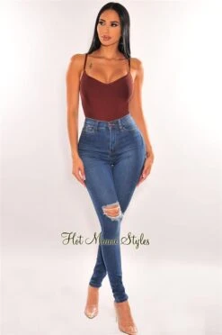 Chocolate Bandage Spaghetti Straps Sweetheart Bodysuit -Miamis Style Shop chocolate bandage spaghetti straps sweetheart bodysuit hot miami styles 699140