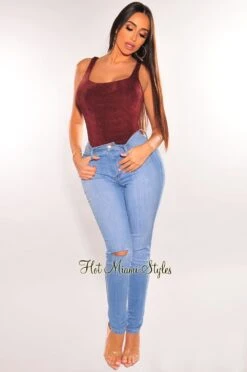 Chocolate Round Neck Sleeveless Bodysuit 6 Chocolate Round Neck Sleeveless Bodysuit -Miamis Style Shop chocolate round neck sleeveless bodysuit hot miami styles 333581