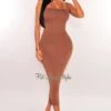 Chocolate Spaghetti Strap Square Neck Midi Dress