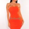 Coral Red Double Elastic Straps Crisscross Ruched Dress