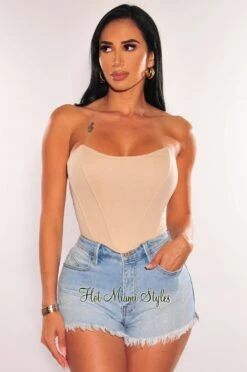 Cream Bandeau Boned Bustier Top
