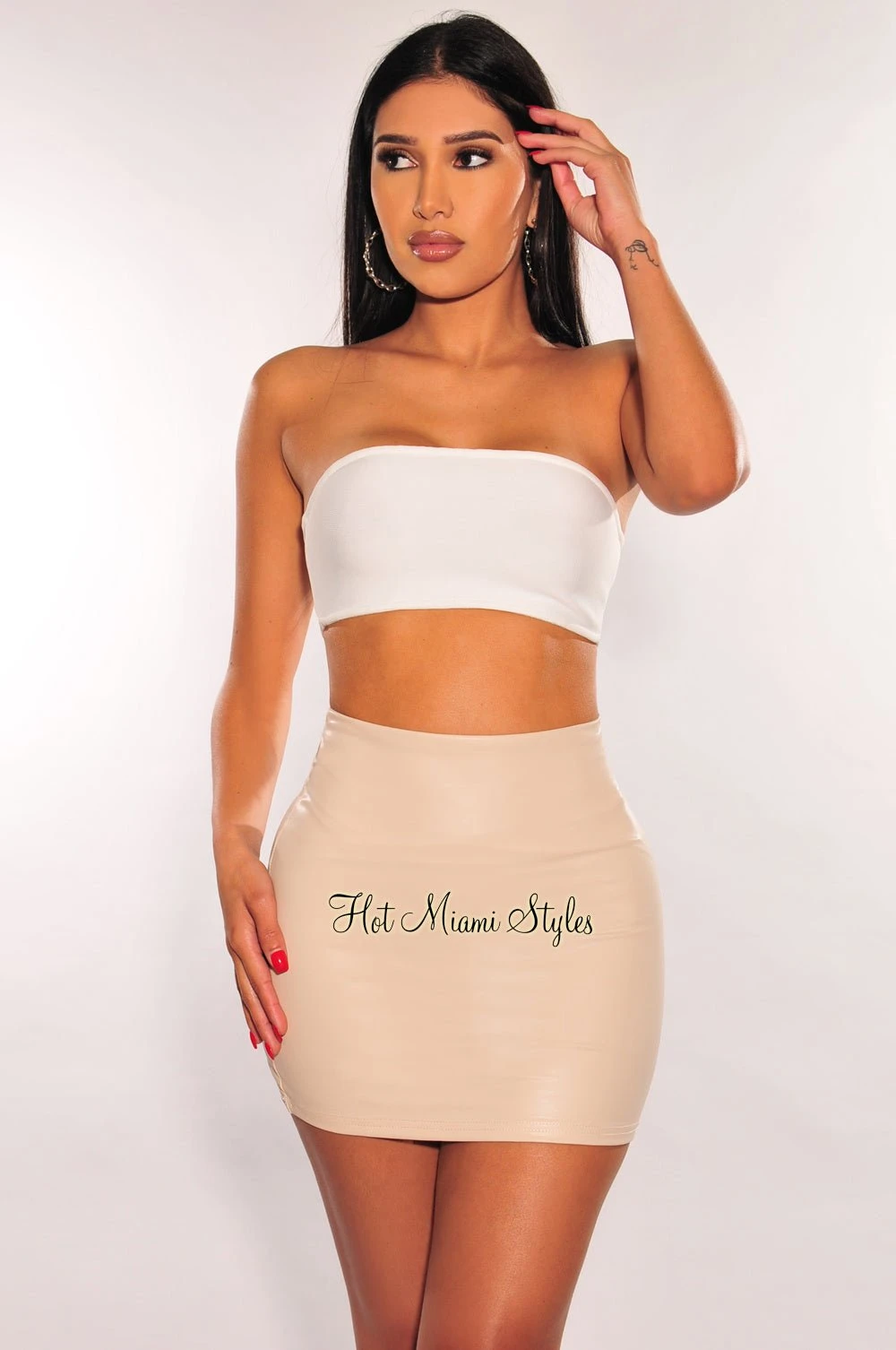 Cream Faux Leather Mini Skirt 1 Cream Faux Leather Mini Skirt