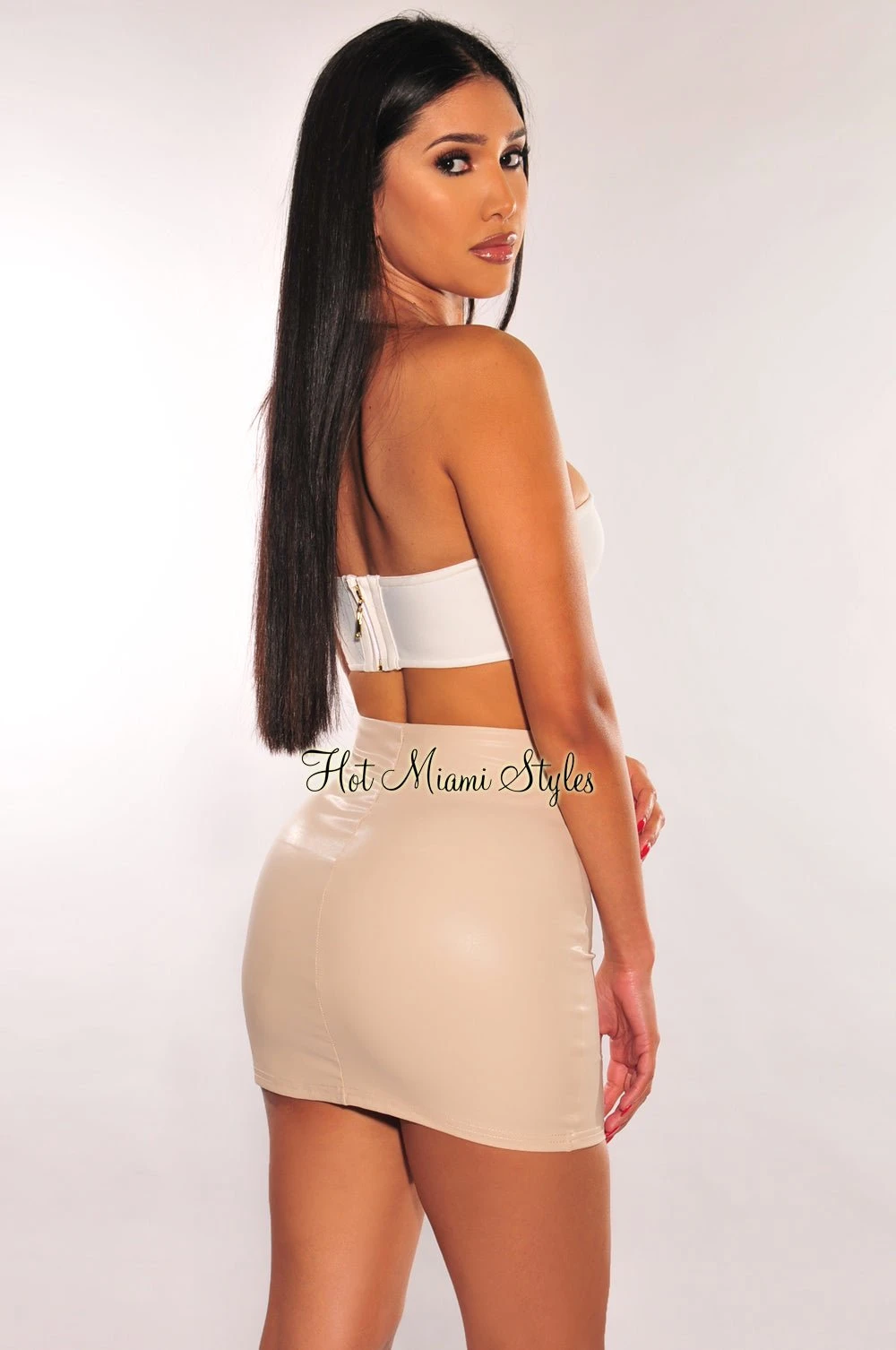Cream Faux Leather Mini Skirt 2 Cream Faux Leather Mini Skirt - Image 2