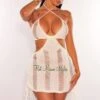 Cream Halter Crochet Ladder Cut Out Ruched Cover Up Dress