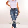 Dark Blue Denim Ripped Slim Fit Boyfriend Jeans